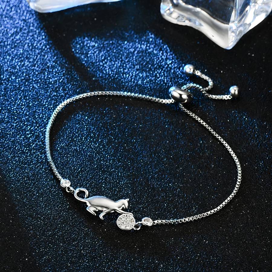 Bracelet argent avec chat et zircon pour femmes – Image 5
