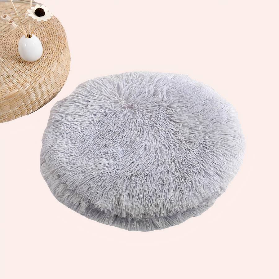 Tapis rond gris doux et moelleux à poil long pour couchage des chats – Image 2